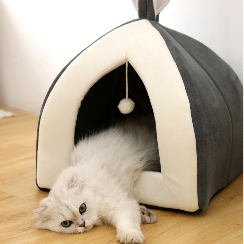 🐾 Cozy Rabbit Ear Pet Cave Bed (For Cats & Small Dogs)