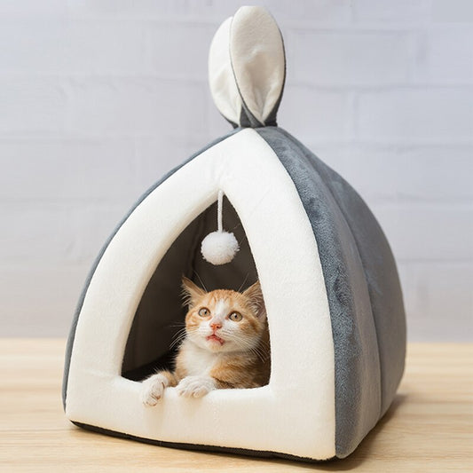 🐾 Cozy Rabbit Ear Pet Cave Bed (For Cats & Small Dogs)