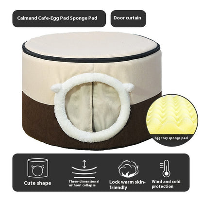 Winter Warm Enclosed Cat House Bed | Cozy Indoor Pet Nest for Cats & Small Dogs