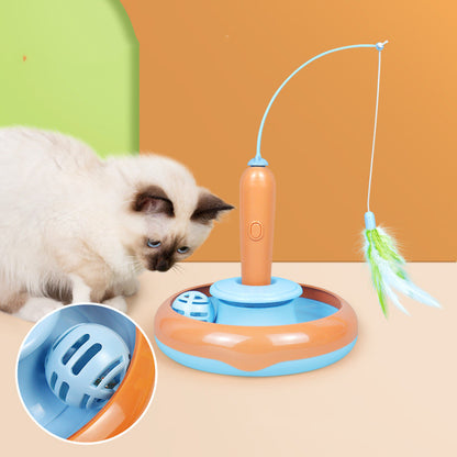 2-in-1 Interactive Cat Toy Turntable with Feather