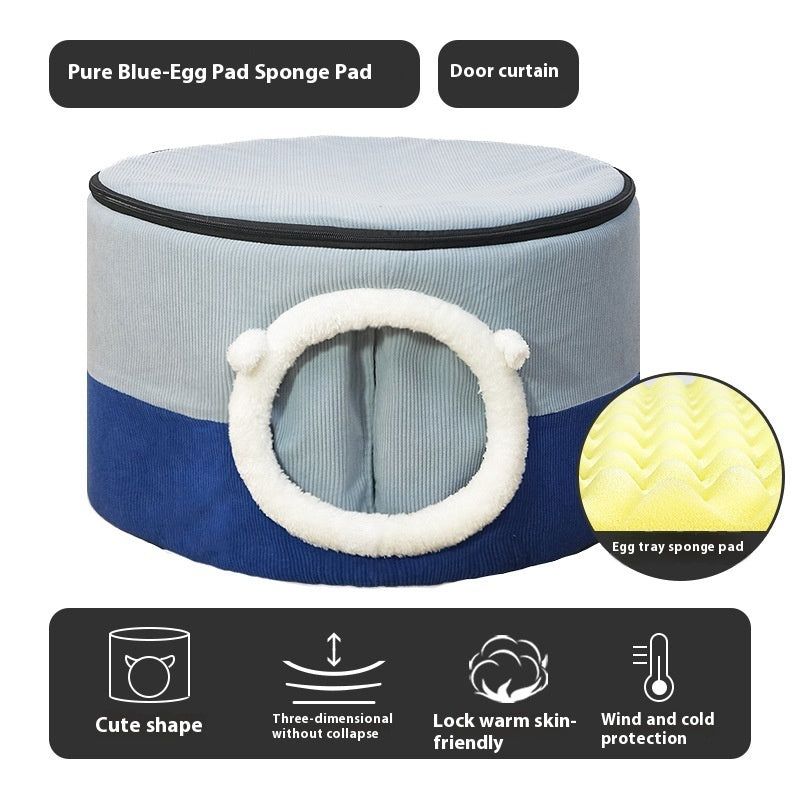 Winter Warm Enclosed Cat House Bed | Cozy Indoor Pet Nest for Cats & Small Dogs