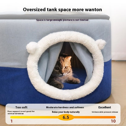 Winter Warm Enclosed Cat House Bed | Cozy Indoor Pet Nest for Cats & Small Dogs
