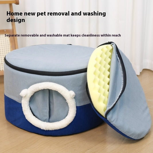 Winter Warm Enclosed Cat House Bed | Cozy Indoor Pet Nest for Cats & Small Dogs