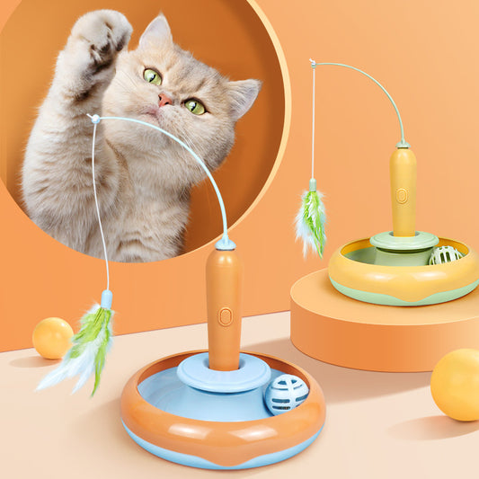 2-in-1 Interactive Cat Toy Turntable with Feather