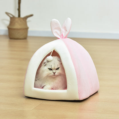 🐾 Cozy Rabbit Ear Pet Cave Bed (For Cats & Small Dogs)