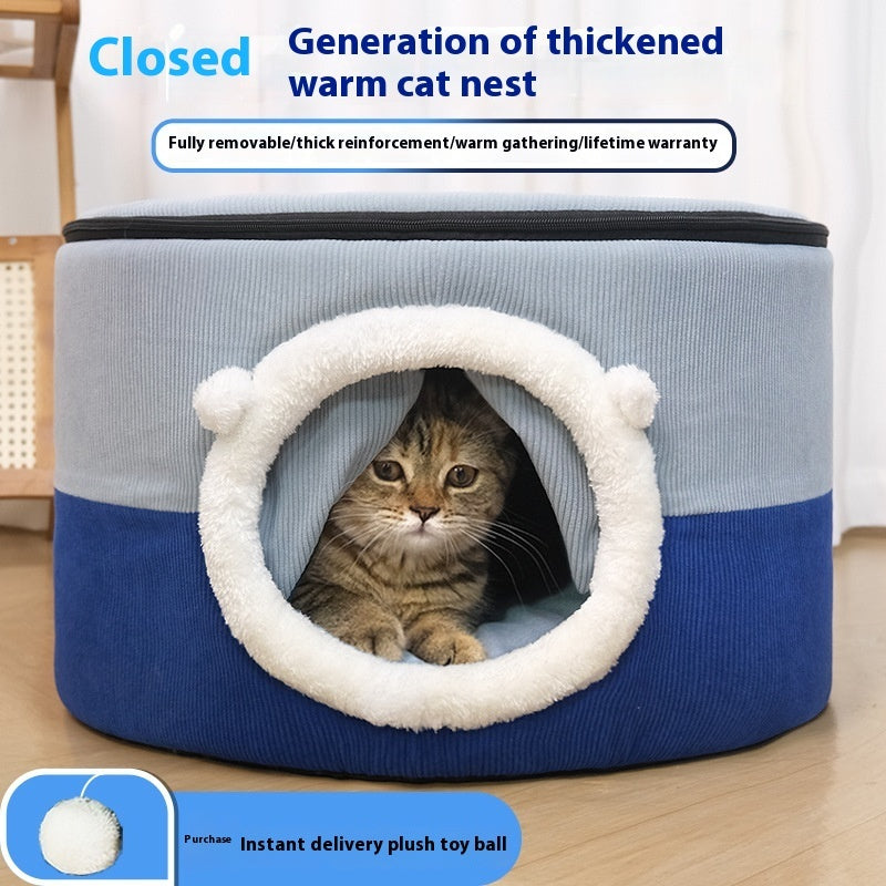 Winter Warm Enclosed Cat House Bed | Cozy Indoor Pet Nest for Cats & Small Dogs
