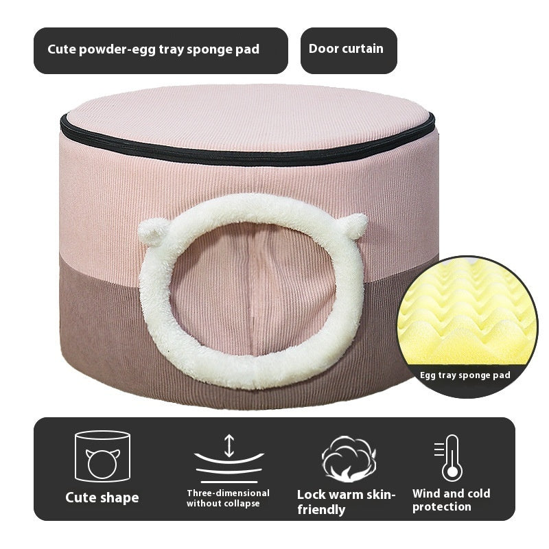 Winter Warm Enclosed Cat House Bed | Cozy Indoor Pet Nest for Cats & Small Dogs